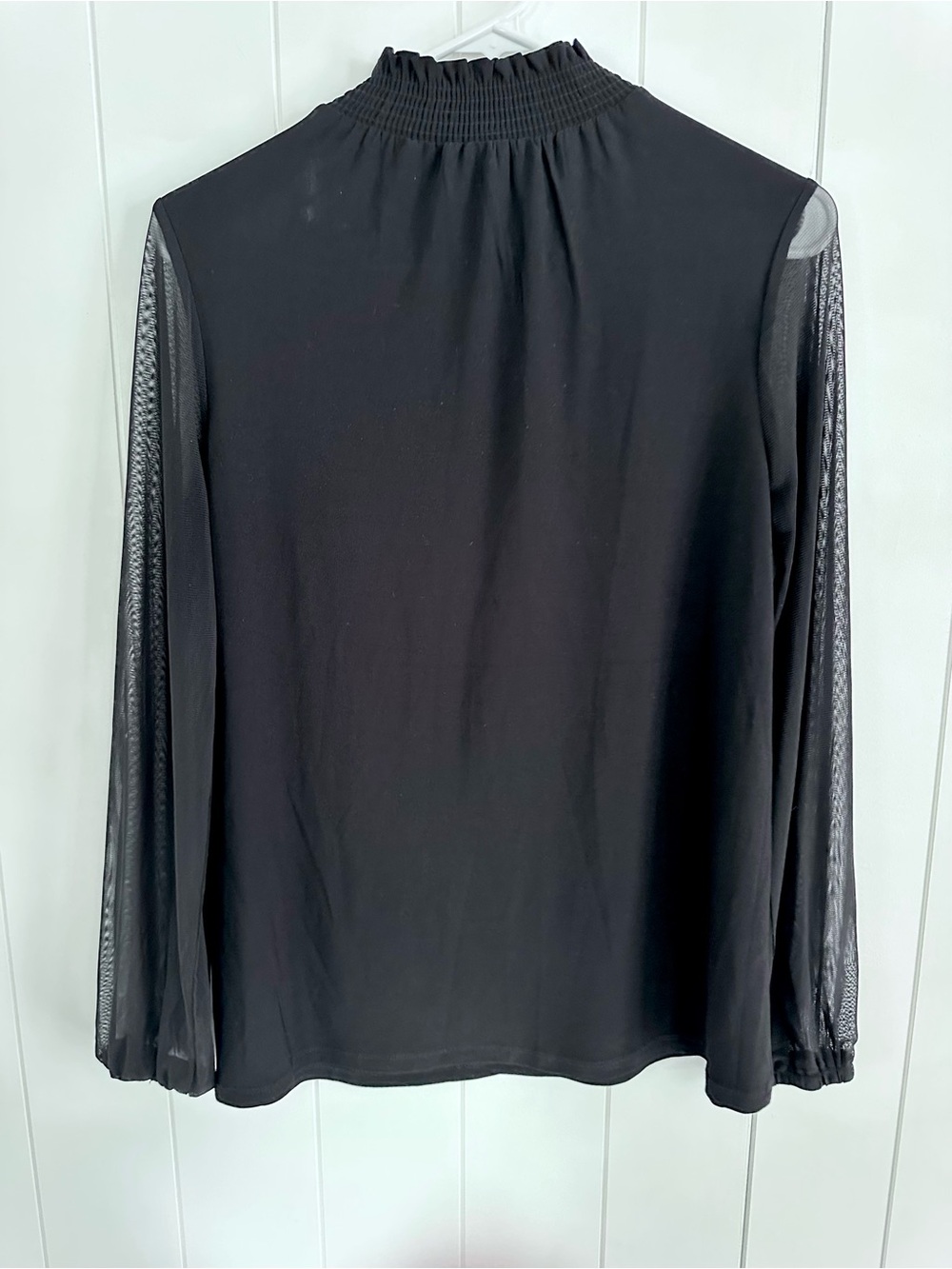 Anne Klein Black Mock Neck Top with Sheer Long Sleeves - Picture 6 of 10
